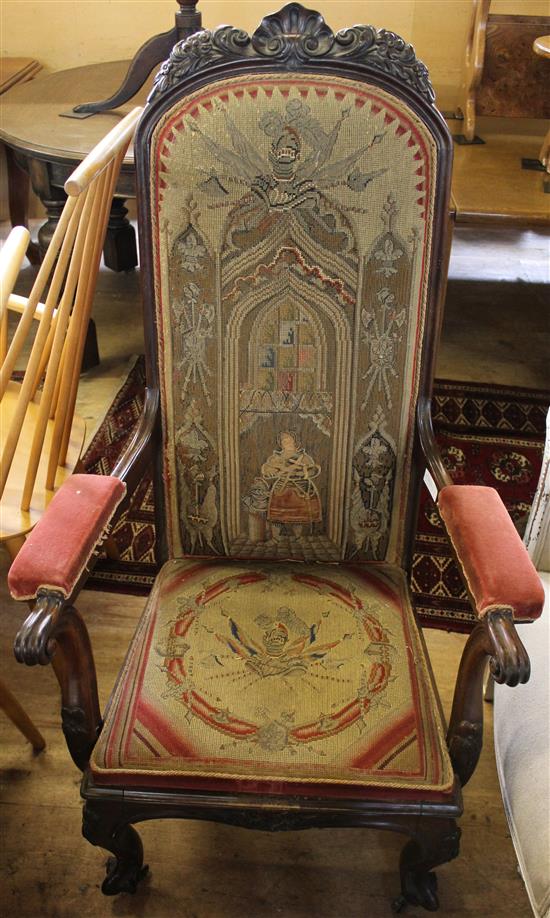 Victorian mahogany high back elbow chair